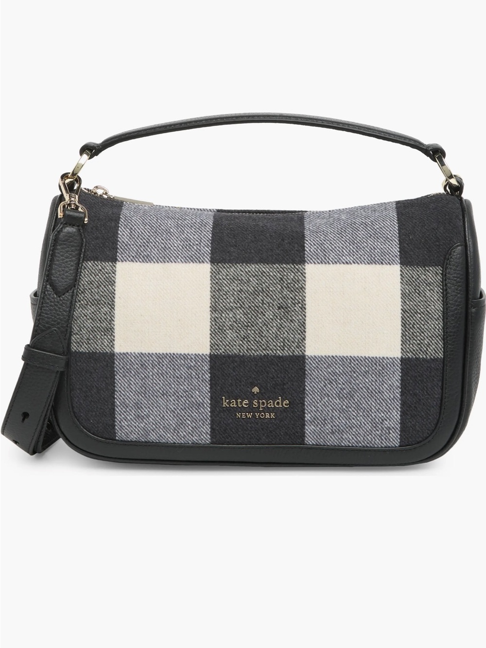 KATE SPADE ♠️ Smoosh Festive Check Black & White BUFFALO PLAID Handbag